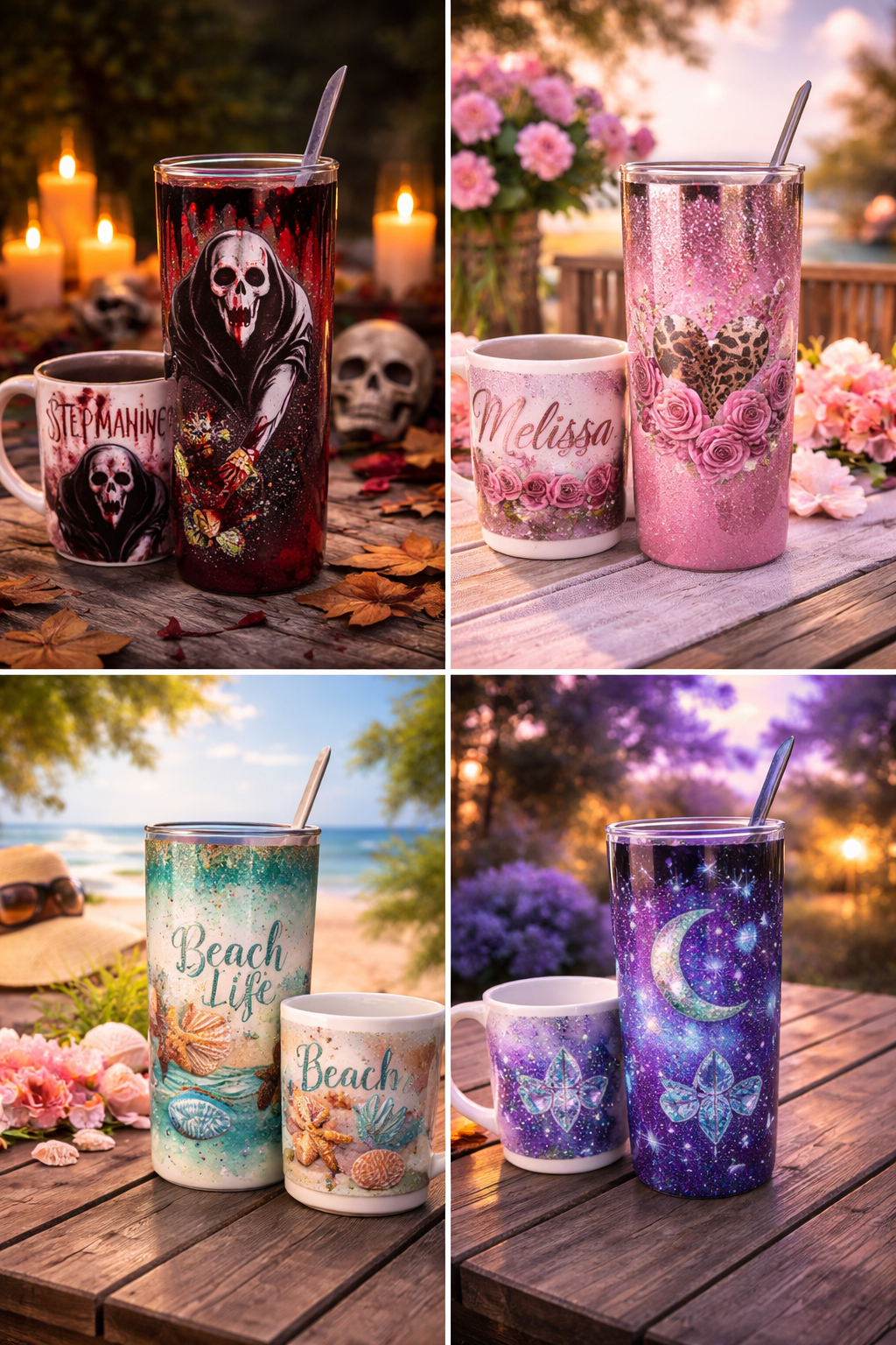 🎨 Images shown are examples of previous work. Every tumbler and mug is custom-made, meaning your design will be unique and may vary slightly.
