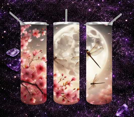 Dragonflies among Cherry Blossoms Sublimation Tumbler - 20oz Ready to Ship